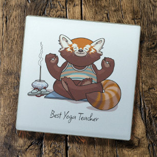 Red Panda Best Yoga Teacher Gift Animal Artwork Glass Coaster