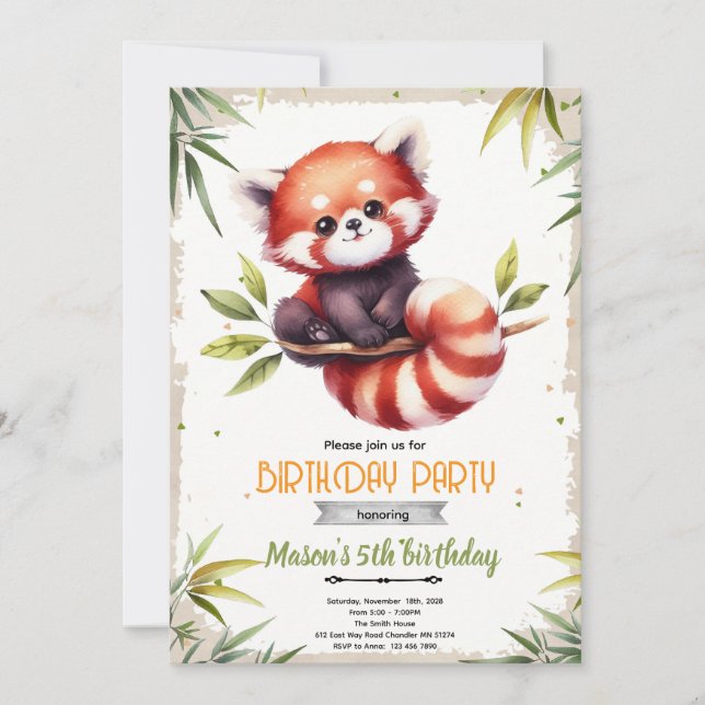 Red Panda Birthday Invitation (Front)