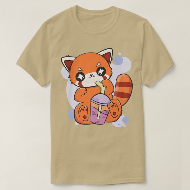 Red Panda Boba Cute Anime Kawaii Pearl Bubble Tea  T-Shirt (Design Front)
