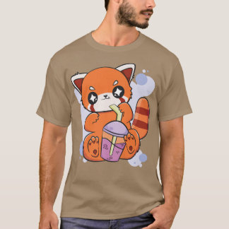 Red Panda Boba Cute Anime Kawaii Pearl Bubble Tea  T-Shirt