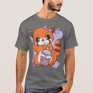 Red Panda Boba Tea Bubble Otaku Anime  T-Shirt