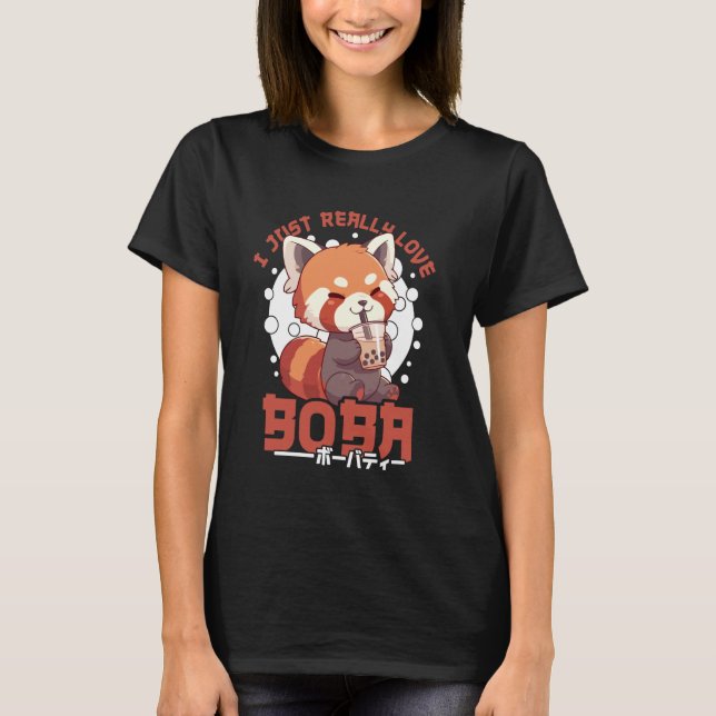 Red Panda Boba Tea Kawaii Bubble Tea Red Panda Ani T-Shirt (Front)