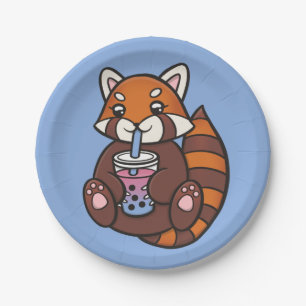 Red Panda & Bubble Tea Paper Plates