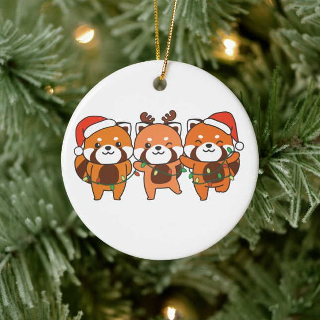 Red Panda Christmas Animals Cute Red Pandas Cerami Ceramic Tree Decoration (Tree)