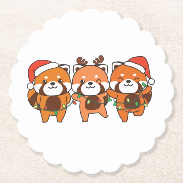 Red Panda Christmas Animals Cute Red Pandas Paper Coaster (Front)