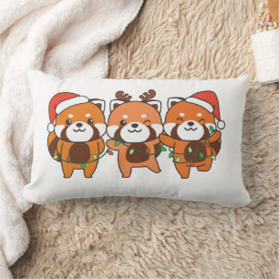 Red Panda Christmas Animals Cute Red Pandas Throw Lumbar Cushion