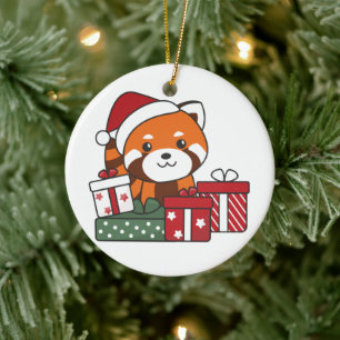 Red Panda Christmas Gift Winter Red Pandas Ceramic Tree Decoration