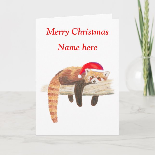 Red Panda Christmas Holiday Card (Front)