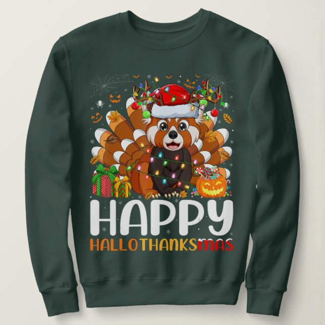 Red Panda Christmas Lights Santa Hat Pyjamas Gift Sweatshirt (Design Front)