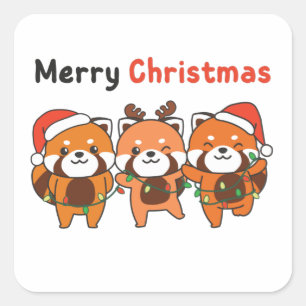 Red Panda Christmas Red Pandas Merry Christmas Square Sticker