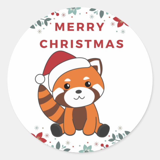 Red Panda Christmas Snow Winter Animals Pandas Cla Classic Round Sticker (Front)