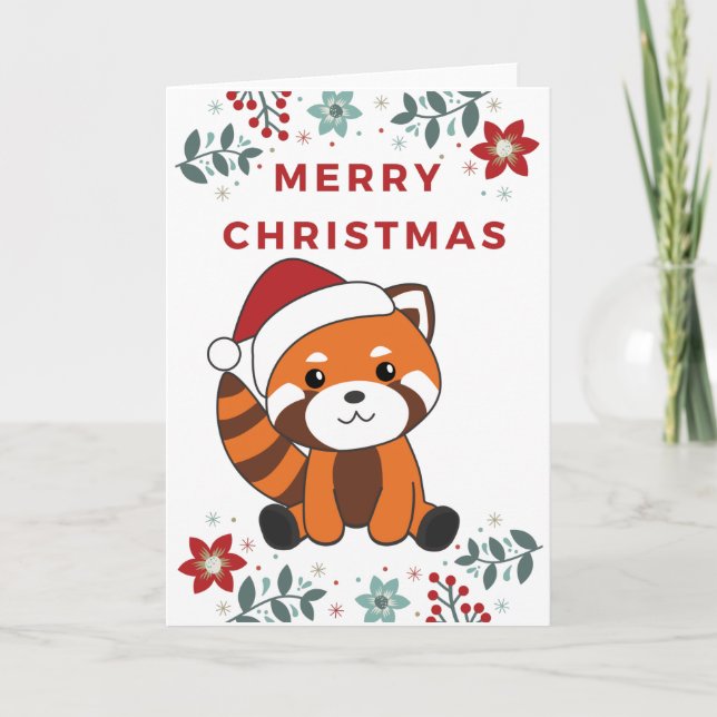 Red Panda Christmas Snow Winter Animals Pandas Holiday Card (Front)