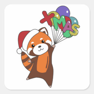 Red Panda Christmas Snow Winter Animals Pandas Square Sticker