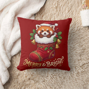 Red Panda Christmas Stocking Merry & Bright Cushion