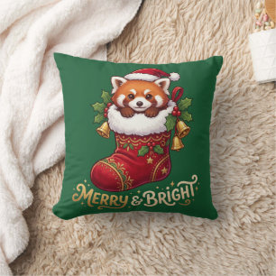 Red Panda Christmas Stocking Merry & Bright Cushion