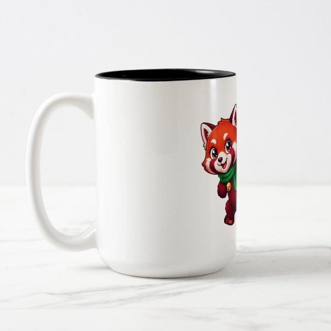 Red Panda Christmas Stocking Two-Tone Coffee Mug (Left)