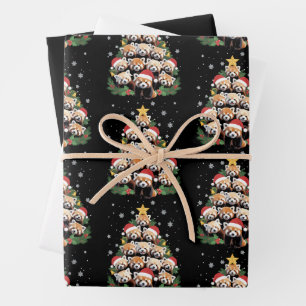 Red Panda Christmas Tree Funny Animal Wrapping Paper Sheet