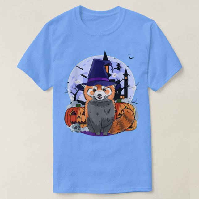 Red Panda Cute Halloween Witch Pumpkin  T-Shirt (Design Front)