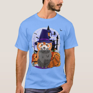 Red Panda Cute Halloween Witch Pumpkin T-Shirt