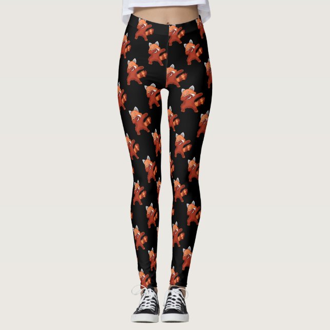 Red Panda Dabbing Leggings (Front)