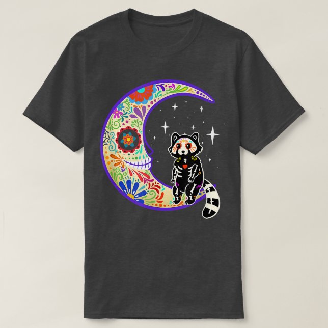 Red panda Dia de Los Muertos Skeleton  T-Shirt (Design Front)