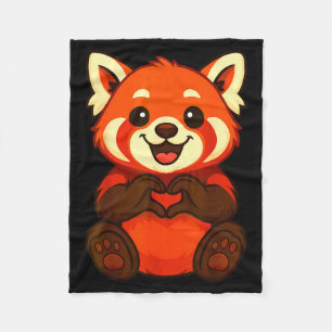 Red Panda Doing Heart With Hands Valentines Day  Fleece Blanket