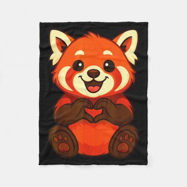 Red Panda Doing Heart With Hands Valentines Day  Fleece Blanket (Front)