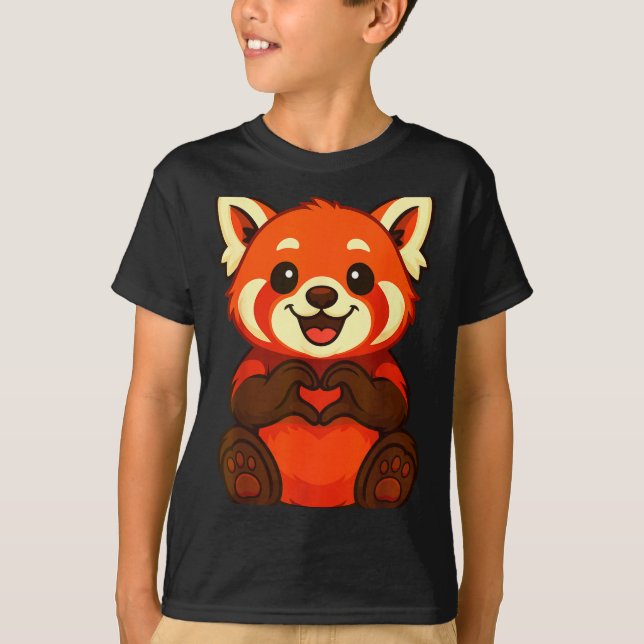Red Panda Doing Heart With Hands Valentines Day  T-Shirt (Front)