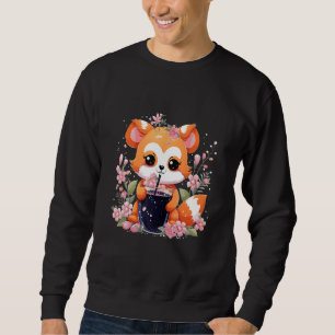 Red Panda Drinks Boba Tea Bubble Cherry Blossom Sweatshirt