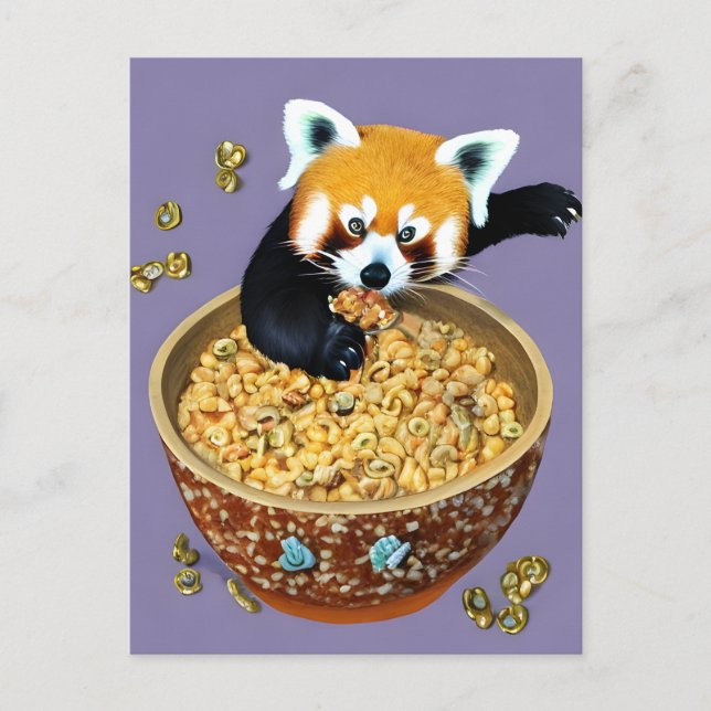 Red Panda Eating a Bowl of Cereal Postcard (Front)