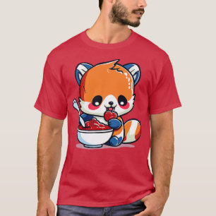 Red Panda eating a bowl of Strawberry Pudding T-Shirt