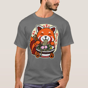 Red Panda Eating Ramen Cute Kawaii Noodles T-Shirt