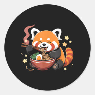 Red Panda Eating Ramen Noodles Classic Round Sticker