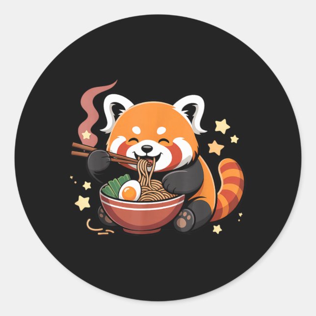 Red Panda Eating Ramen Noodles Classic Round Sticker (Front)