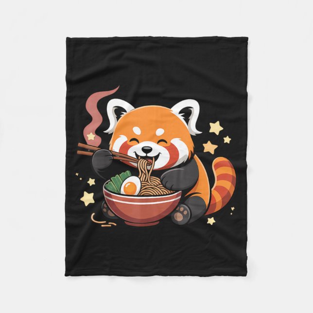 Red Panda Eating Ramen Noodles Fleece Blanket (Front)