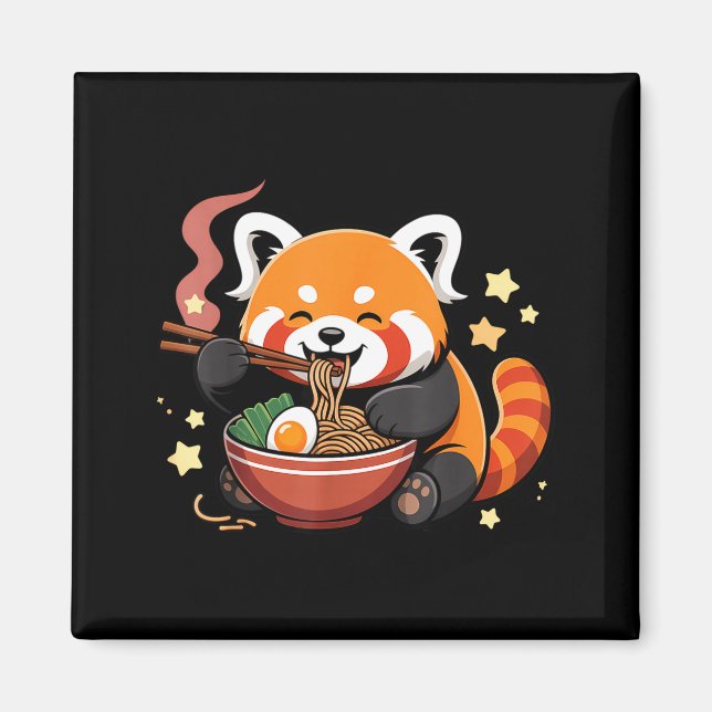 Red Panda Eating Ramen Noodles Magnet (Front)