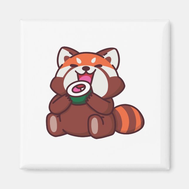 Red Panda Eating Sushi Magnet (Front)