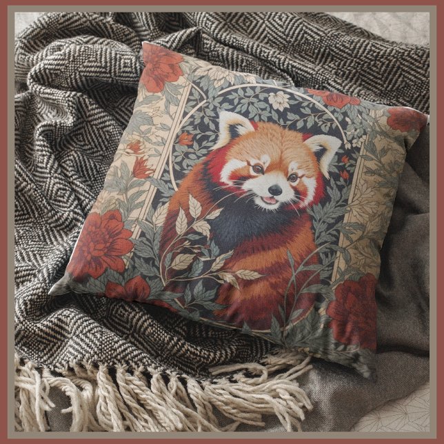 Red Panda Elegant William Morris Inspired Floral Cushion (Creator Uploaded)