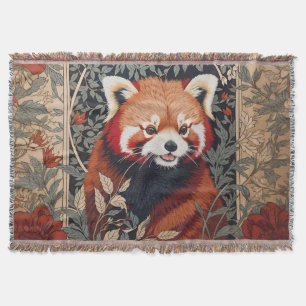 Red Panda Elegant William Morris Inspired Floral Throw Blanket