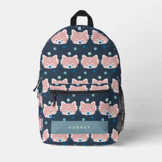 Red Panda Face/Head Pattern Navy Blue Printed Backpack
