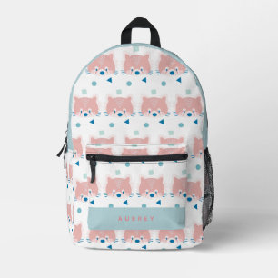 Red Panda Face/Head Pattern White & Light Blue Printed Backpack