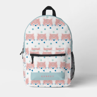 Red Panda Face/Head Pattern White & Light Blue Printed Backpack