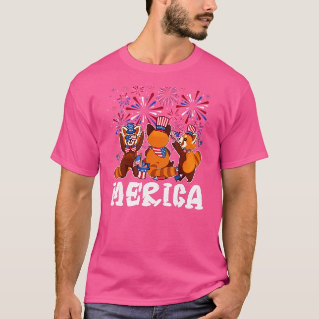 Red Panda Fireworks Sunglasses Hat Merica  4th Of  T-Shirt (Front)