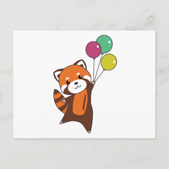 Red Panda Flies Balloons Cute Animals For Kids Postcard (Front)