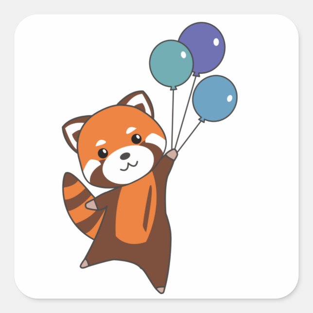 Red Panda Flies Balloons Cute Animals For Kids Square Sticker (Front)