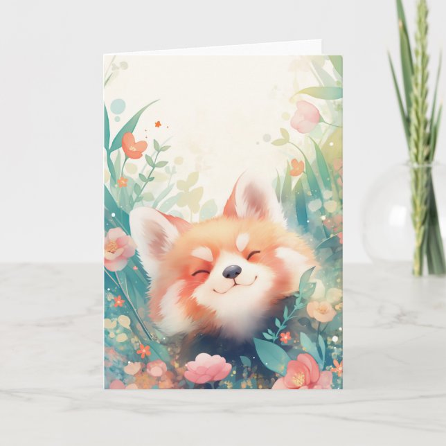 Red Panda Floral Playground Card (Front)