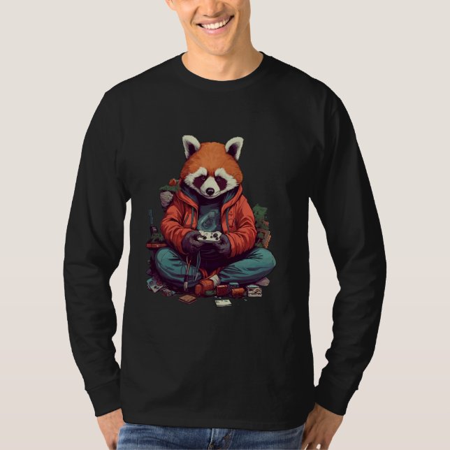 Red Panda Gamer Anime Video Gaming T-Shirt (Front)