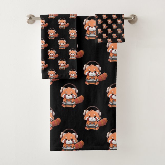 Red Panda Gamer Bath Towel Set (Insitu)
