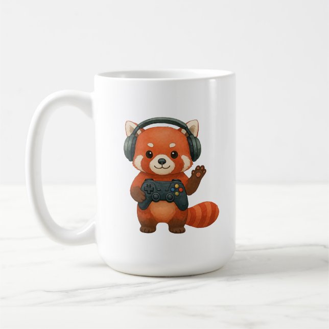 Red Panda Gamer, Gaming Controller & Headphones  Coffee Mug (Left)