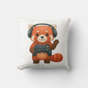Red Panda Gamer, Gaming Controller & Headphones Cushion